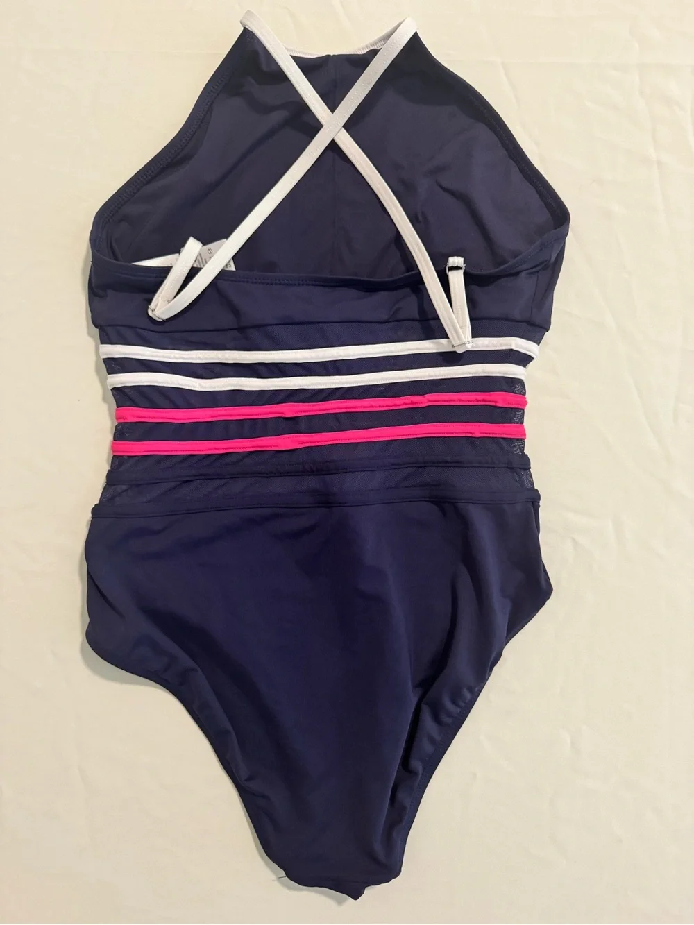 Nautica Navy One-Piece Swimsuit with White and Pink Stripes Size M - Picture 2 of 9